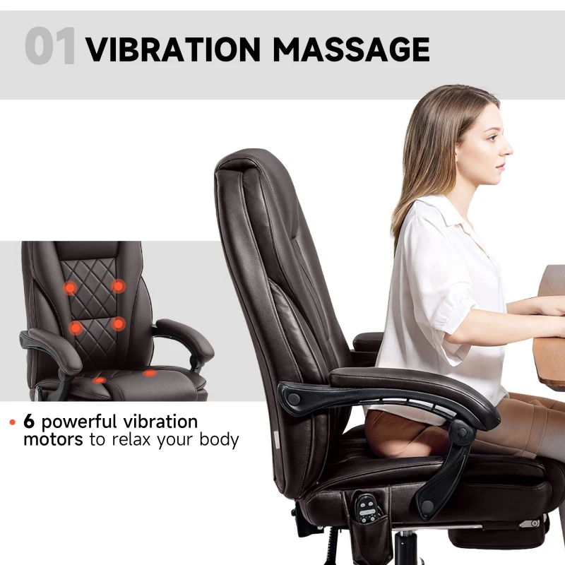 Vinsetto Massage Office Chair, Reclining Computer Chair with Adjustable Height and Footrest, Dark Brown