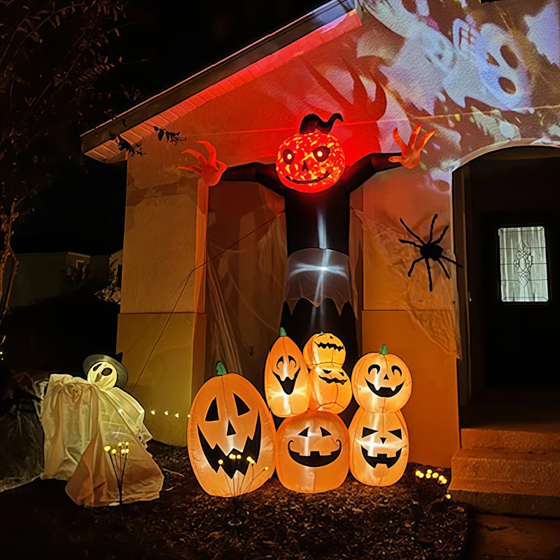 HOMCOM 9ft Inflatable Halloween Decoration Pumpkin Ghost with Pumpkins, Blow-Up Outdoor LED Display for Lawn, Garden, Party