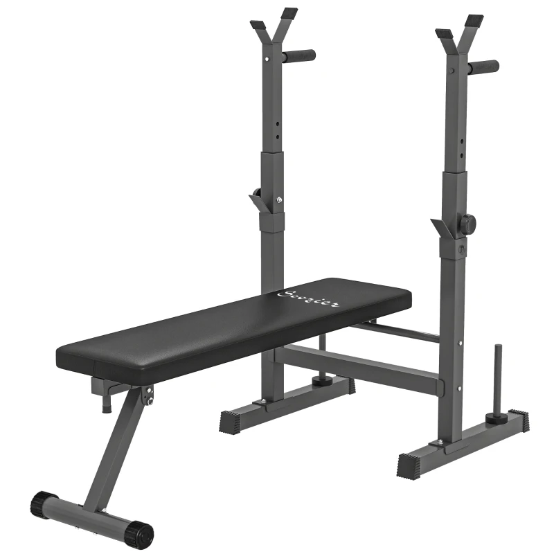 Soozier Adjustable Weight Bench, Foldable Bench Press with Barbell Rack and Dip Station for Home Gym, Strength Training Multiuse Workout Bench, Black and Grey