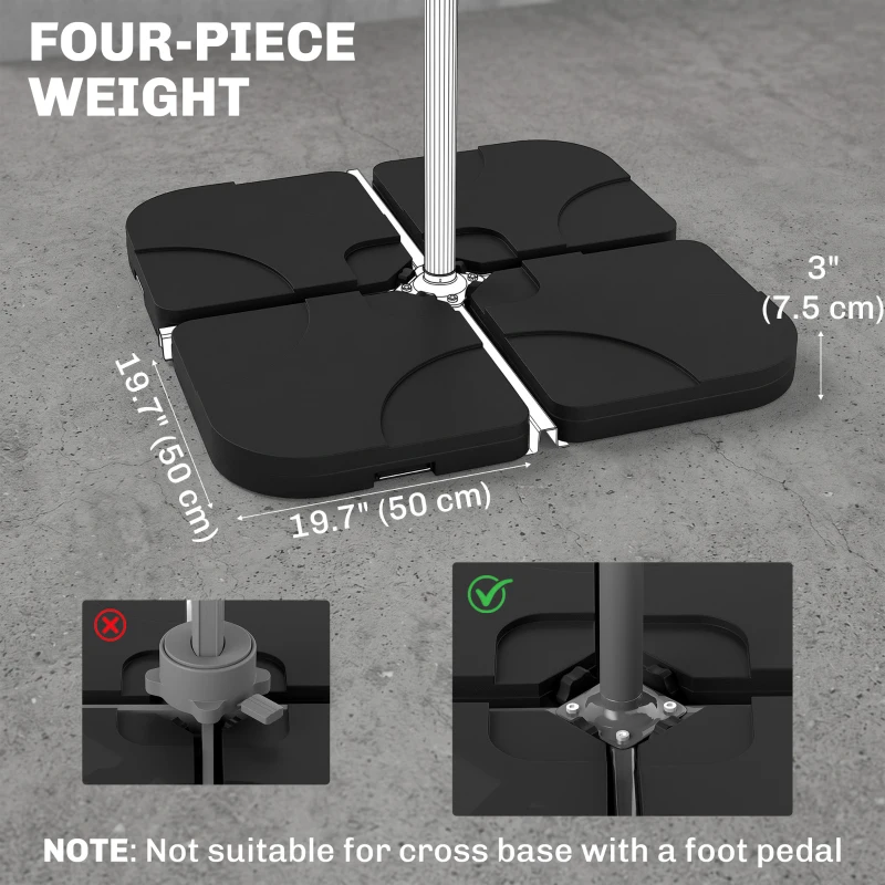 Outsunny 4pc Portable Umbrella Base Weights Garden Parasol Base Outdoor Patio Umbrella Stand Holder Weights, Black