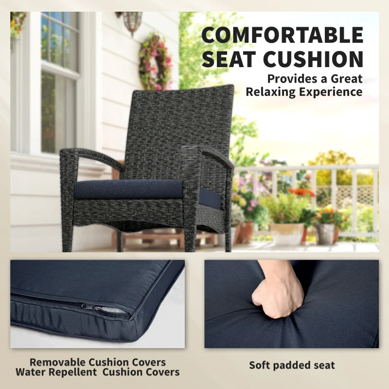 Outsunny Outdoor Rocking Chair, Patio Wicker Chair Removable Cushion, High Back and Armrests for Porch Balcony, Navy Blue