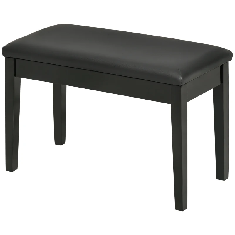 HOMCOM Classic Piano Bench Stool, PU Leather Padded Keyboard Seat with Rubber Wood Legs and Music Storage Compartment, Smooth Seat, Black