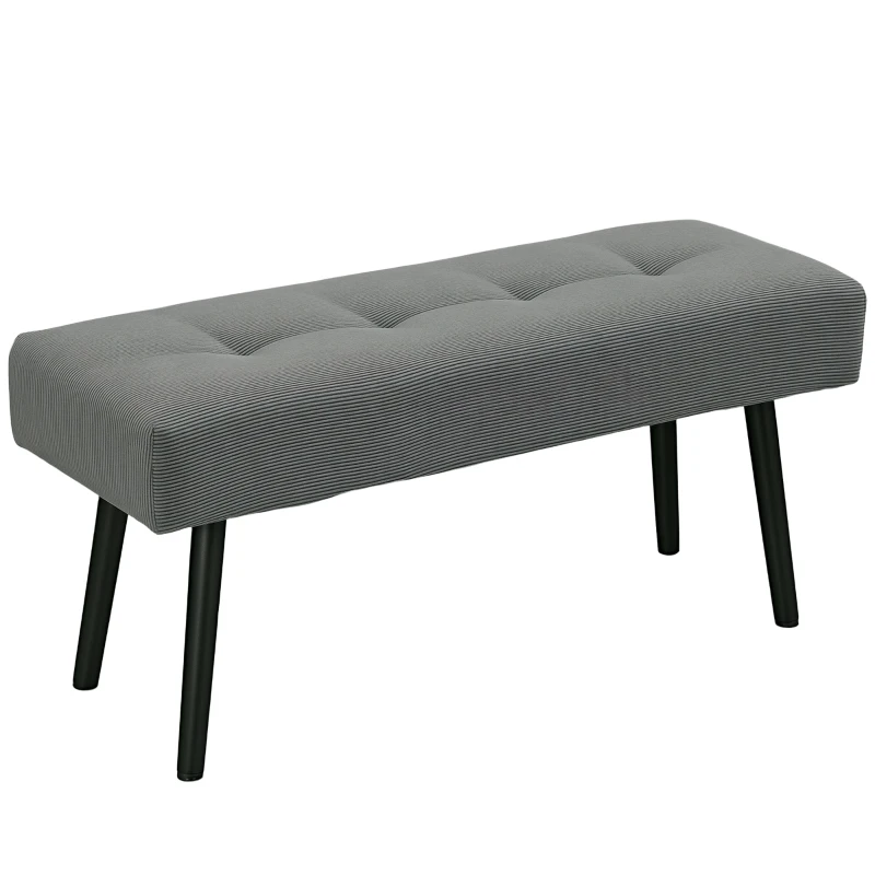 HOMCOM 39" Upholstered Ottoman Bench, Corduroy Entryway Bedroom Bench with Padded Seat and Steel Legs for Bedroom, Grey