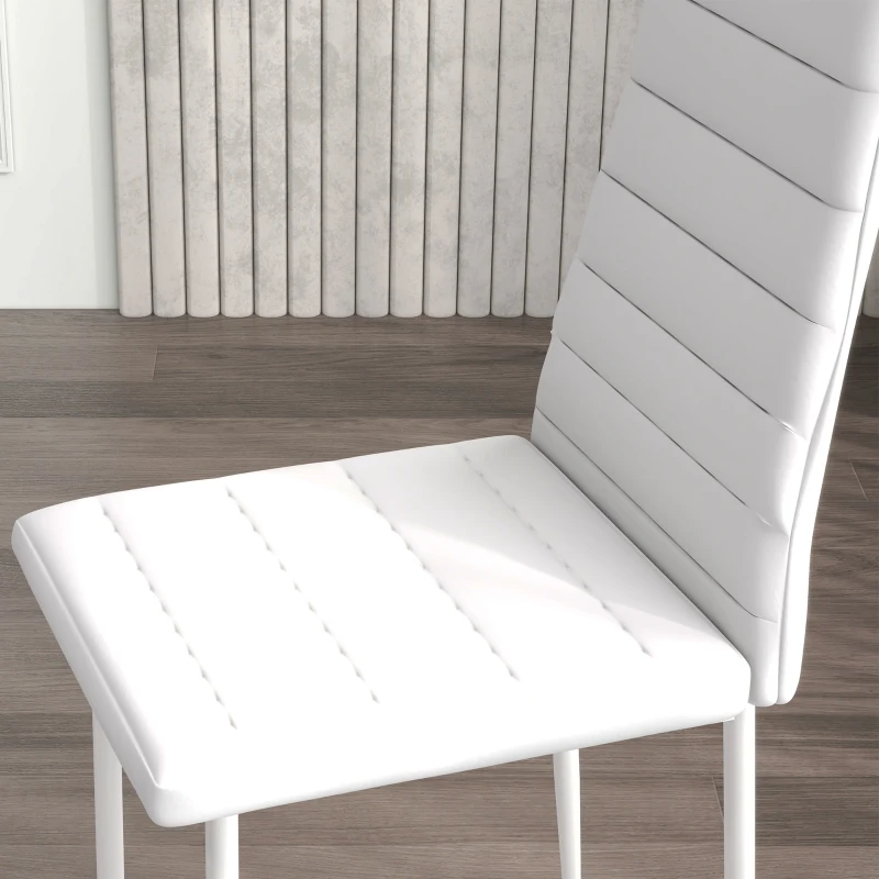 HOMCOM High Back Dining Chairs, Modern Upholstered PU Leather Accent Chairs with Metal Legs for Kitchen, Set of 6, White