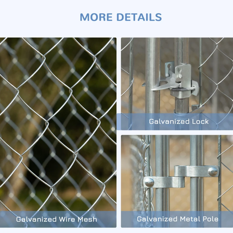PawHut Dog Kennel Outdoor Galvanized Chain Link Fence Heavy Duty Pet Run House Chicken Coop with Secure Lock Mesh Sidewalls for Backyard Garden Silver, 13' L x 13' W x 5.9' H