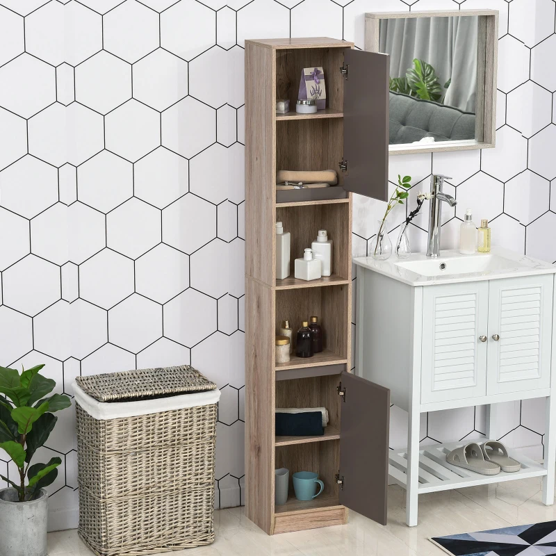 HOMCOM 67" Narrow Bathroom Storage Cabinet, Tall Freestanding Floor Cabinet, Bathroom Linen Cabinet with Doors and Adjustable Shelves