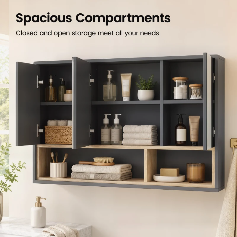 HOMCOM Wall Mounted Bathroom Medicine Cabinet with Mirror and Shelves, Grey