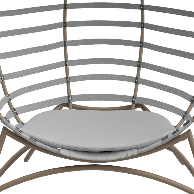 Outsunny Egg Chair, Patio Lounge Chair, Foldable Basket Chair with Large Seat Cushion, Side Pocket, Light Grey