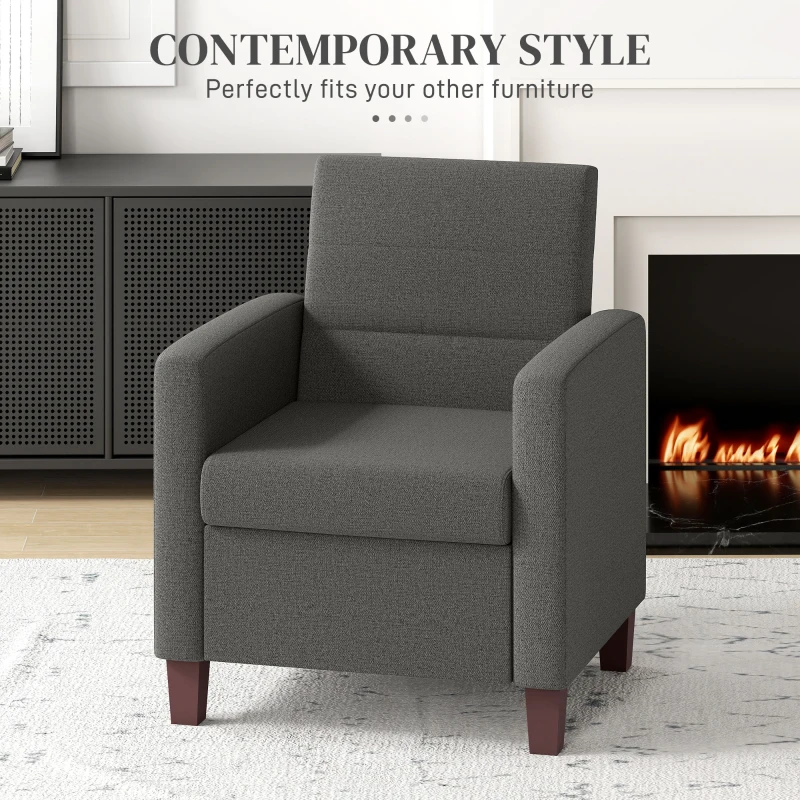 HOMCOM Fabric Accent Chair, Modern Armchair with Seat Cushion and Non-Slip Pads for Living Room, Bedroom, Dark Grey