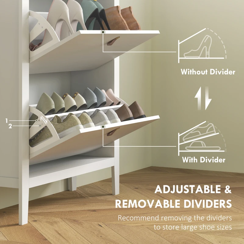 HOMCOM Narrow Shoe Cabinet with 2 Flip Drawers, Adjustable Shelves for Entryway, Holds 10-14 Pairs, White