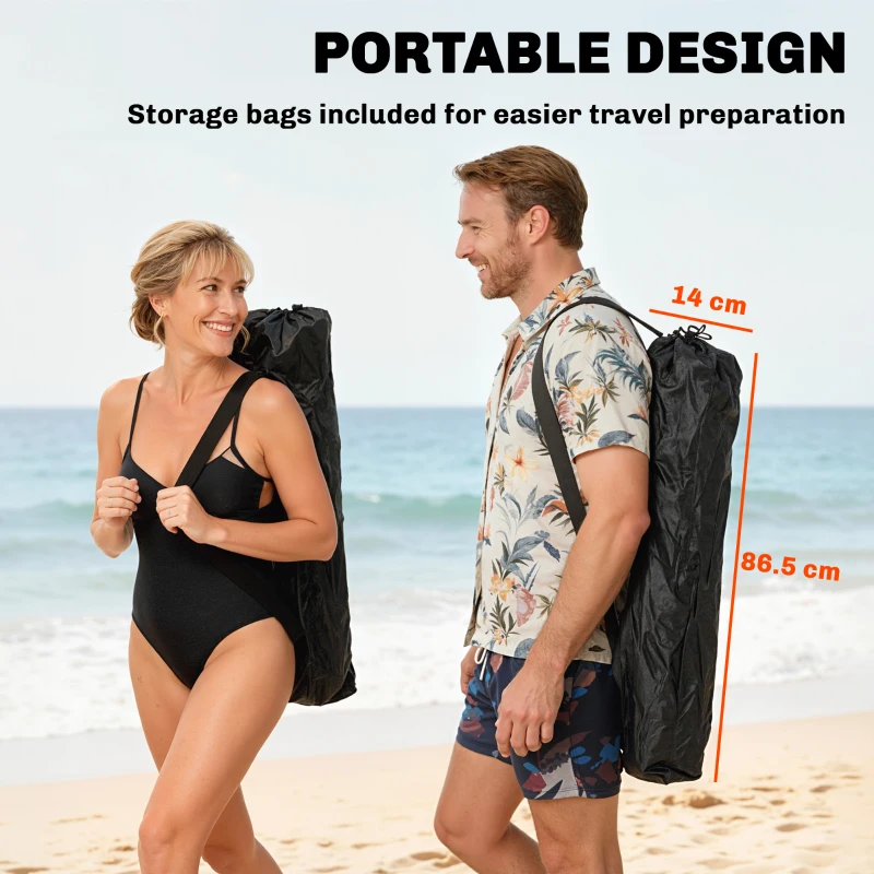 Outsunny Set of 2 Reclining Camping Chair with Foot Rest, Folding Camping Chair w/ Headrest, Cup Holder, Storage Bag, Orange