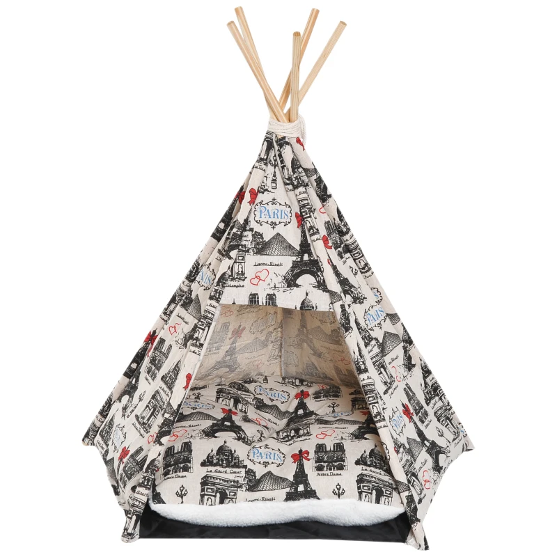 PawHut Foldable Teepee Puppy Dog Cat Bed Tents & Houses Pet Small Washable with Cushion