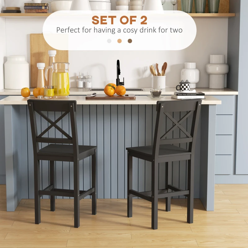 HOMCOM Counter Height Stools Set of 2, Farmhouse Bar Stools with Backs, Solid Wood Counter Stools for Kitchen Island