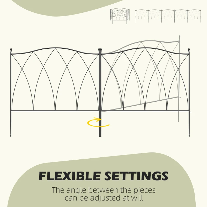 Outsunny 5PCs Outdoor Garden Fence Panels, Metal Wire Landscape Flower Bed Border Edging Animal Barrier, 24" x 10', Black