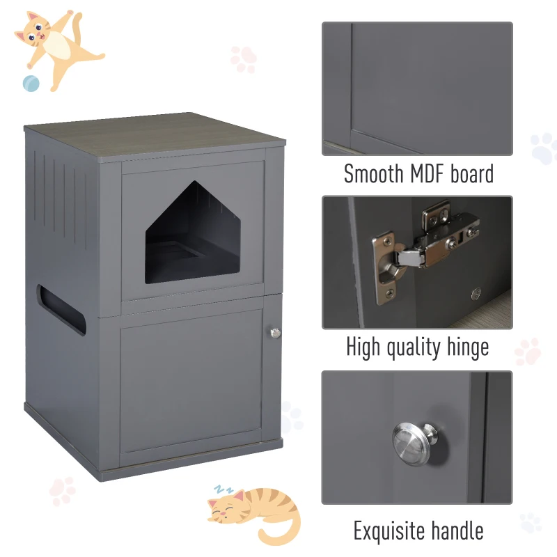PawHut Double-Decker Cat Luxury Lower Level Litter Box and Upper Level House, Grey