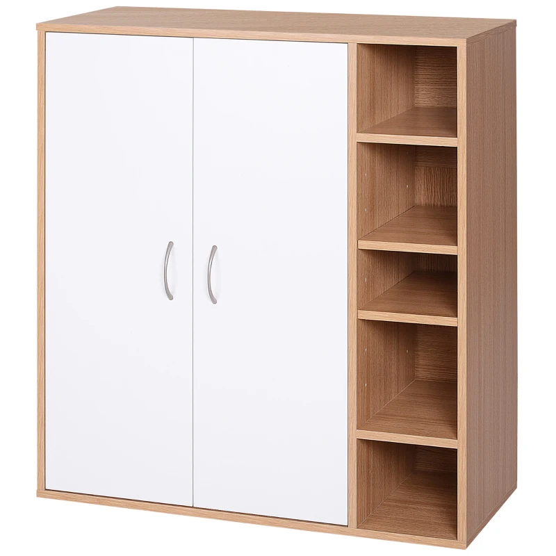 HOMCOM 35.5" Shoe Cabinet, 3-Tier Free Standing Shoe Storage Cabinet with Adjustable Shelves and 5 Open Cubes for Entryway, Hallway, Living Room, Natural