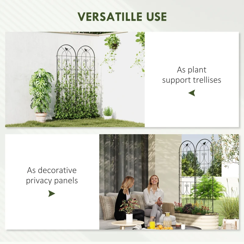 Outsunny Set of 2 Metal Garden Trellis, Decorative Trellis Panels, Bird Design, 180 x 50 cm, Black