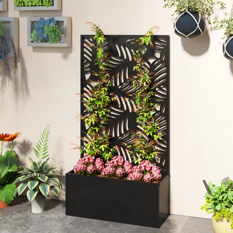 Outsunny Metal Garden Bed with Trellis for Climbing Plants, Freestanding or Wall Mounted Flower Bed for Garden, Patio, Balcony