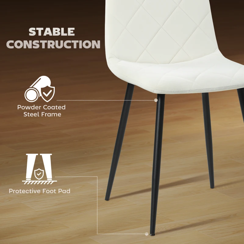 HOMCOM Dining Chairs Set of 4, Upholstered Dining Room Chairs with Steel Legs, Modern Kitchen Chair for Dining Room, Cream