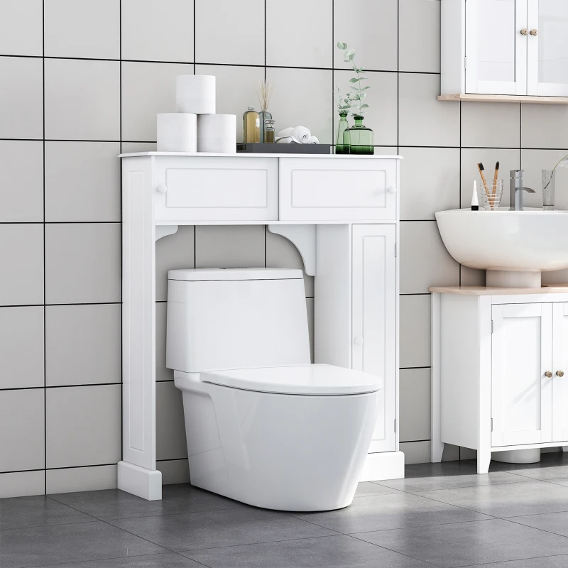 HOMCOM Modern Over The Toilet Storage, Bathroom Cabinets Over Toilet with 2 Sliding Doors, 3 Adjustable Shelves, White