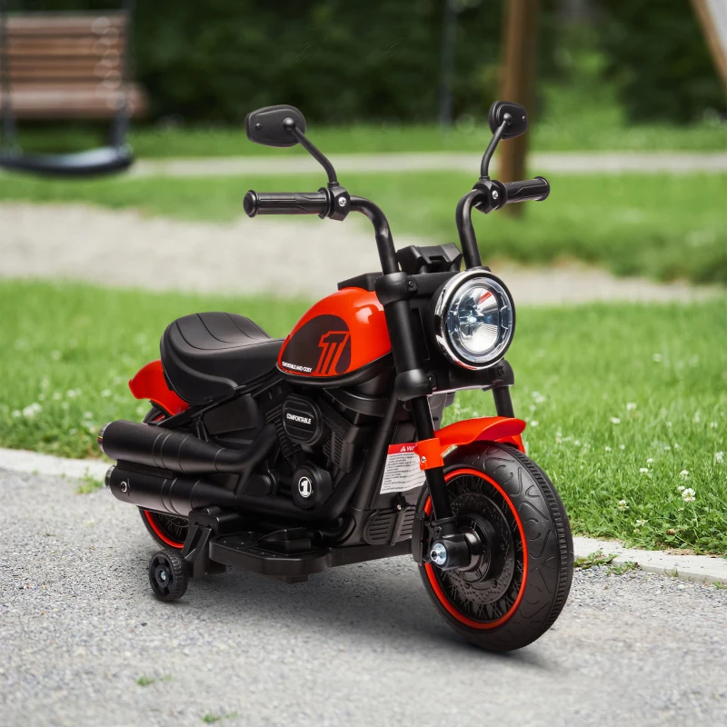 Aosom 6V Kids Motorcycle with Training Wheels, Foot Pedal, Headlight, Forward/Reverse, Single-Button Start, Red