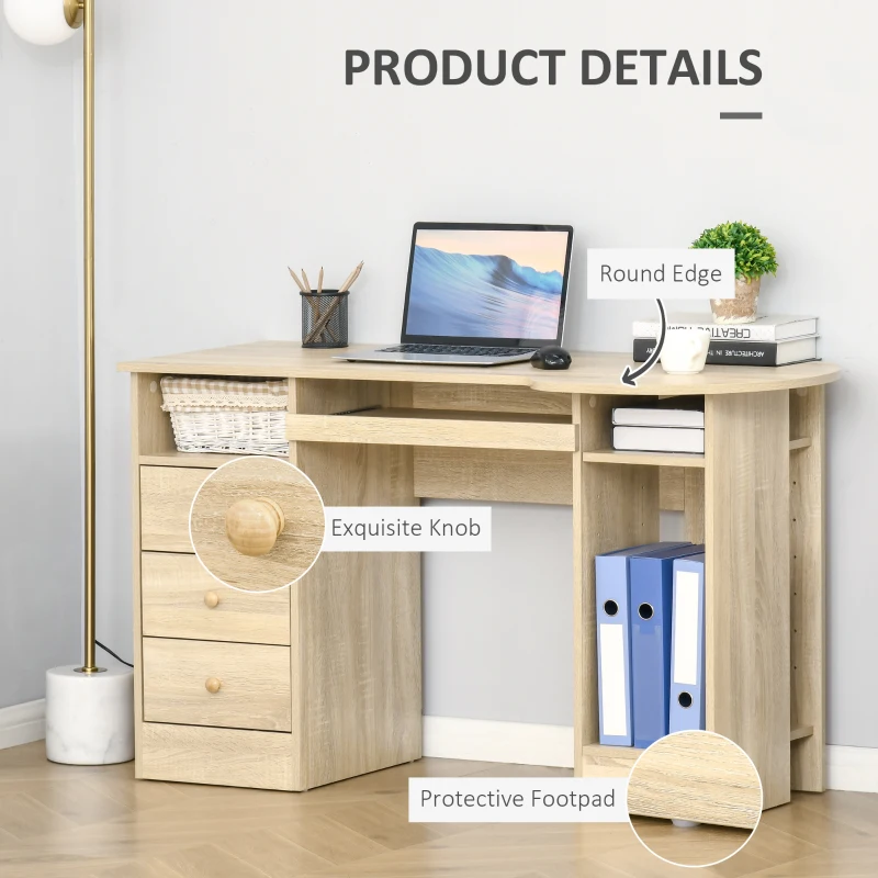 HOMCOM Computer Desk with Storage, Home Office Laptop Table with Shelves and Drawers, Modern Workstation Desk with Keyboard Tray