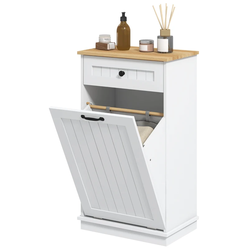 HOMCOM Laundry Cabinet with Removable Basket and Drawer, Tilt-Out Laundry Hamper for Bathroom, Living Room, White