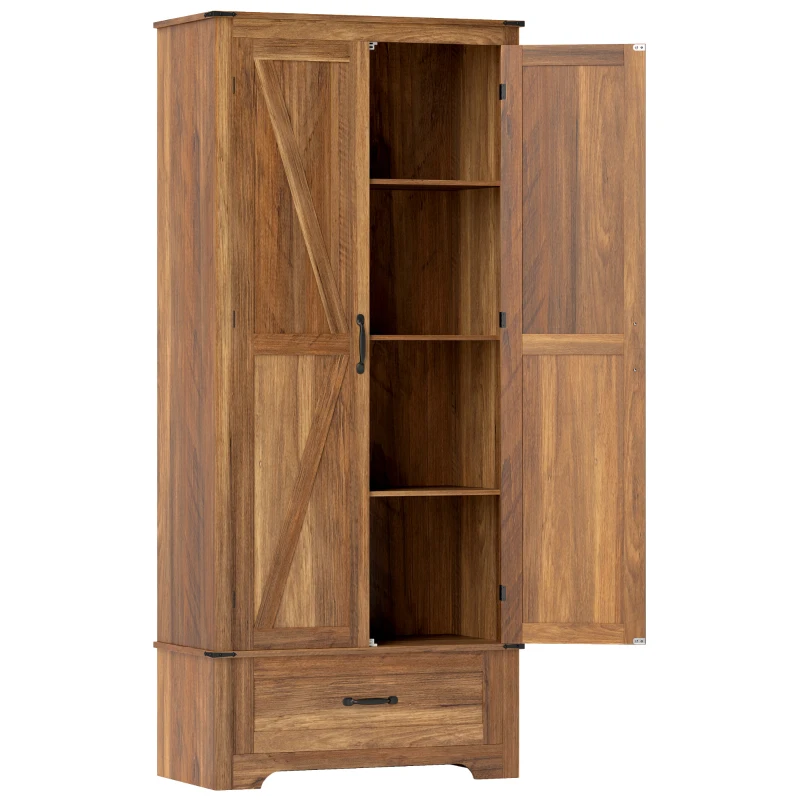 HOMCOM 72" Farmhouse Pantry Cabinet with Adjustable Shelves, Kitchen Pantry Cabinet with 2 Doors, Brown