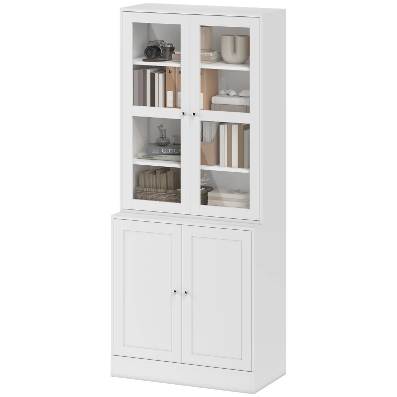 HOMCOM 71" Bookcase Storage Cabinet with Doors, Modern Tall Bookshelf with 2 Adjustable Shelves, Display Unit for Study, Living Room, Home Office, White