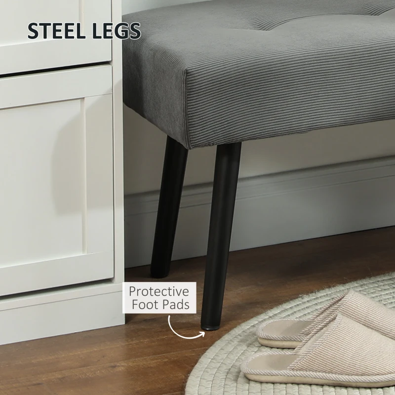 HOMCOM 39" Upholstered Ottoman Bench, Corduroy Entryway Bedroom Bench with Padded Seat and Steel Legs for Bedroom, Grey