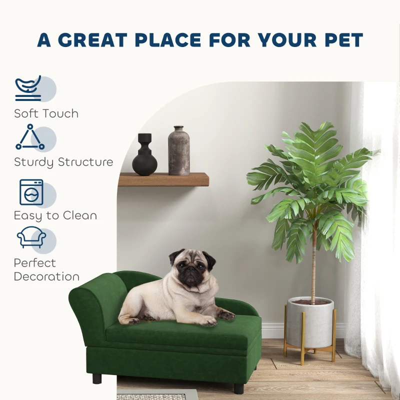 PawHut Pet Sofa Bed Couch with Storage, Pet Sofa for Cats and Small Dogs, Green