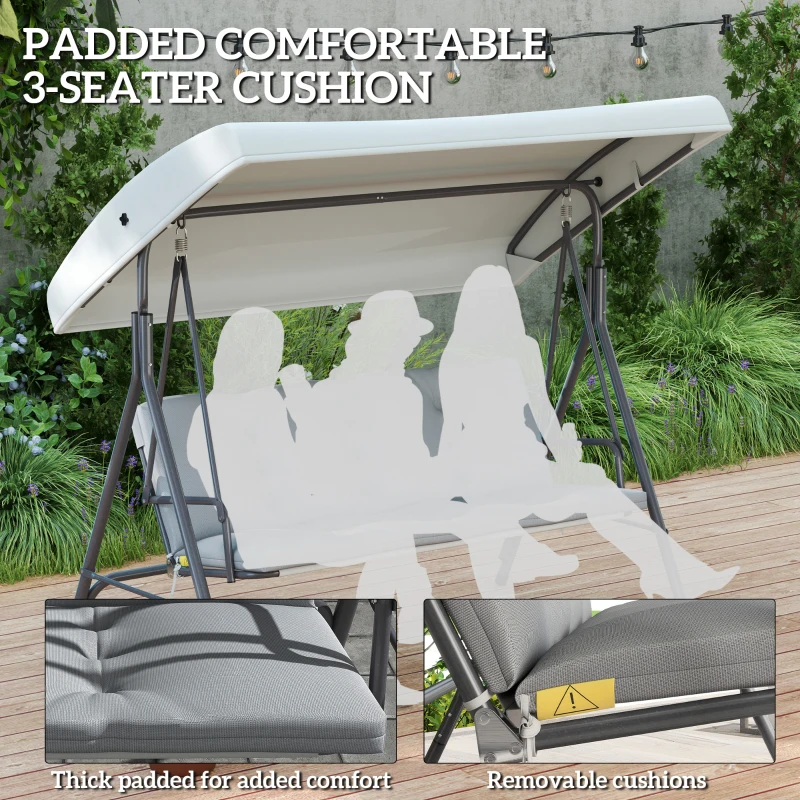 Outsunny 3-Seat Patio Swing Chair, Outdoor Porch Swing Glider with Adjustable Canopy, Light Grey
