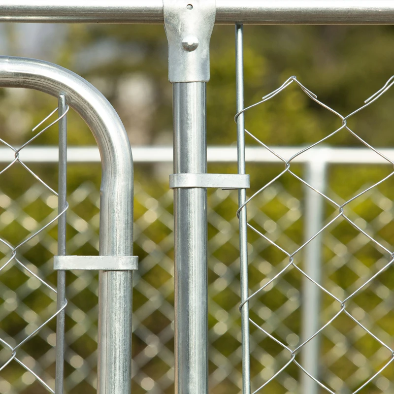 PawHut Dog Kennel Outdoor Galvanized Chain Link Fence Heavy Duty Pet Run House Chicken Coop with Secure Lock Mesh Sidewalls for Backyard Garden Silver, 13' L x 7.5' W x 5.9' H
