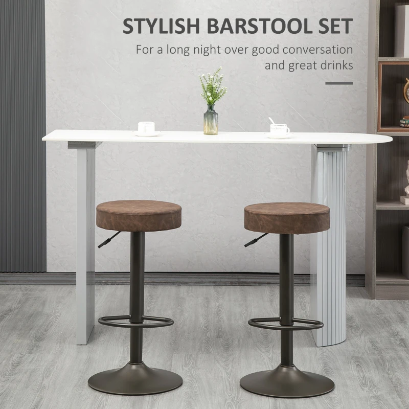 HOMCOM Modern Adjustable Bar Stools Set of 2, Swivel Barstool with Footrest, PU Leather Round Top for Kitchen, Brown