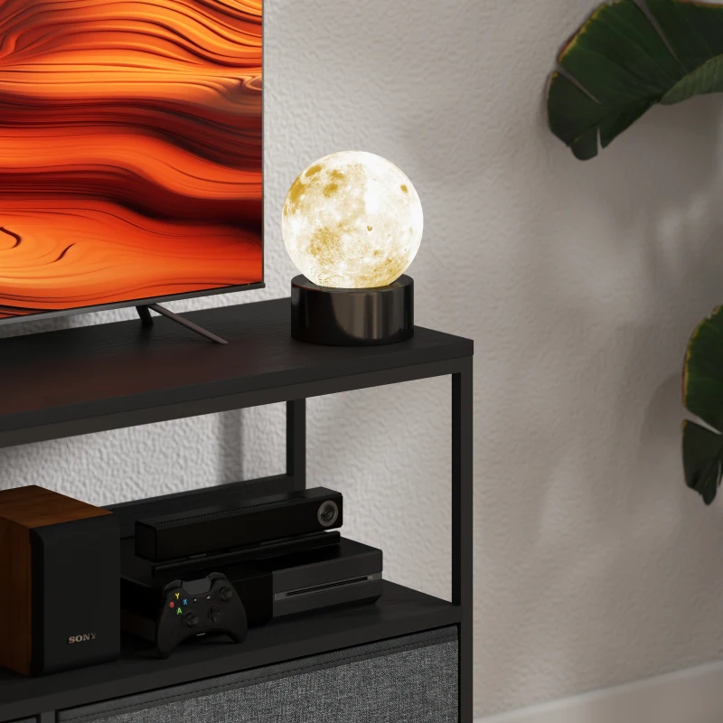 HOMCOM TV Stand with Charging Station, TV Table with 2 Foldable Linen Drawers and Open Shelf for 47 Inch Television, Black