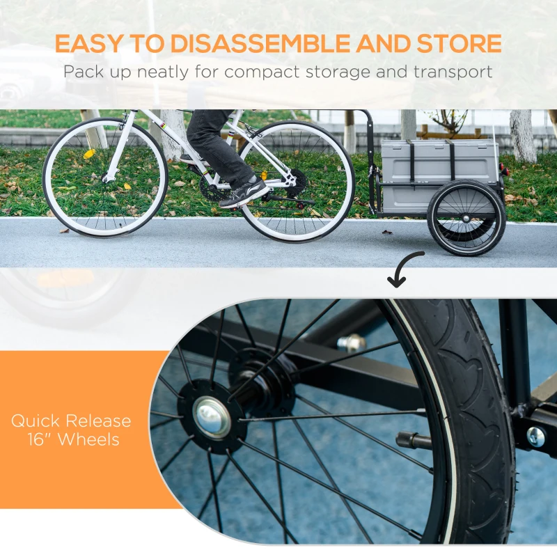 Aosom Steel Trailer for Bike, Bicycle Cargo Trailer with Foldable Storage Box and Safe Reflectors, Max Load 88LBS, Grey