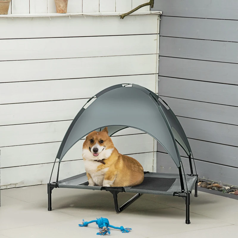 PawHut Elevated Dog Bed with Removable Canopy, Outdoor Dog Cot with UV Protection Canopy Shade, 36 inch Large Pet Bed for Camping, Gray