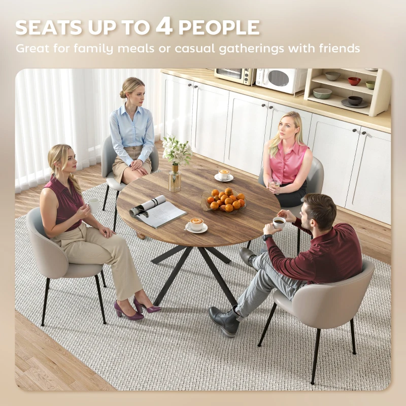 HOMCOM 47" Round Kitchen Table for 4, Industrial Dining Table with Steel Legs for Dining Room, Dark Brown and Black