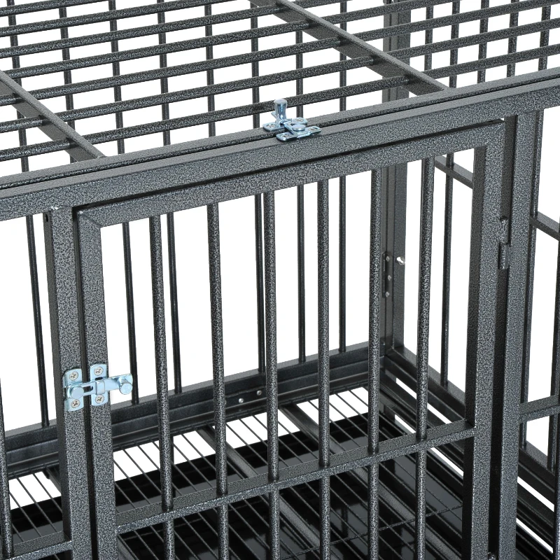PawHut 43" Heavy Duty Dog Crate Metal Cage Kennel with Lockable Wheels, Double Door and Removable Tray, Gray