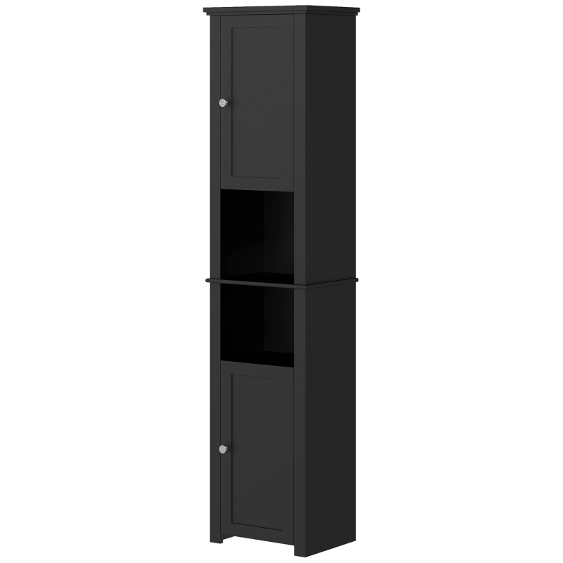 HOMCOM Tall Medicine Cabinet, Freestanding Bathroom Storage Cabinet with Shelves and 2 Cupboards, Bathroom Organizer, Black