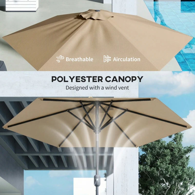 Outsunny Patio Sun Umbrella, Outdoor Parasol with 6 Ribs, Coffee