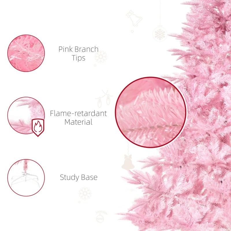 HOMCOM 6FT Artificial Christmas Tree Holiday Xmas Tree Decoration with Automatic Open for Home Party, Pink