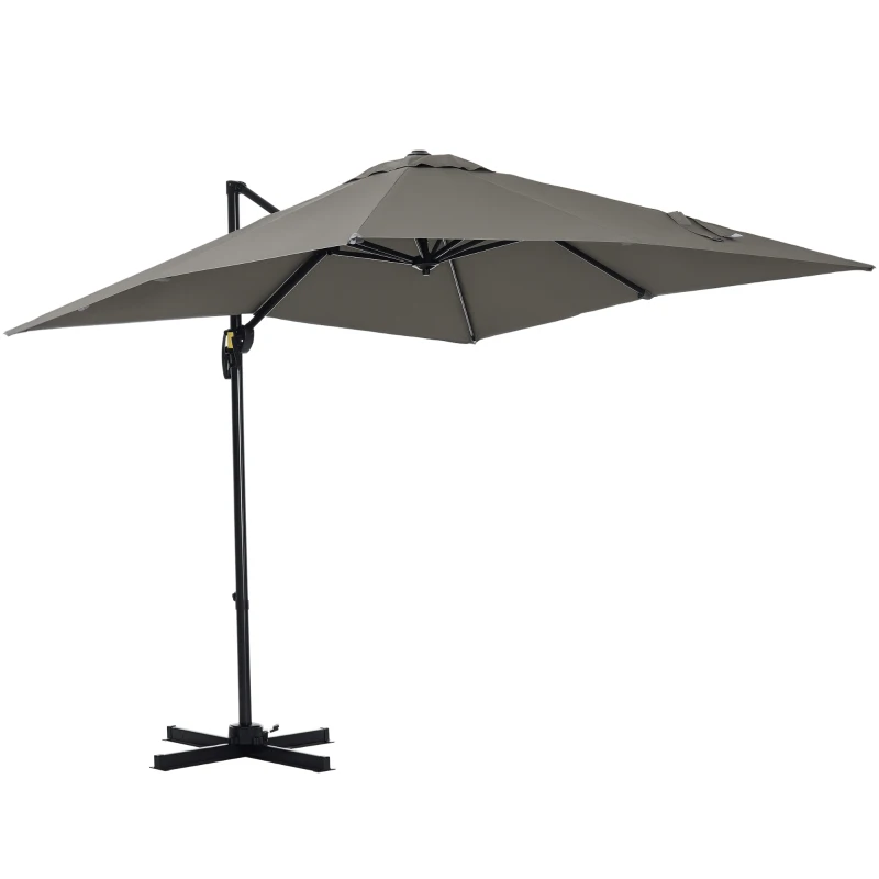 Outsunny 8' x 8' Square Patio Hanging Offset Umbrella with 360° Rotation, Aluminum Outdoor Cantilever Market Parasol, Light Grey