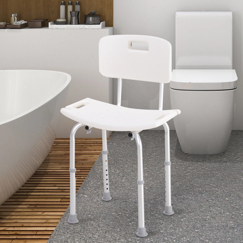 HOMCOM Bath Chair with Back, Adjustable Height Non-slip Shower Stool Bench Tool-Free Assembly Bathroom Aids, White