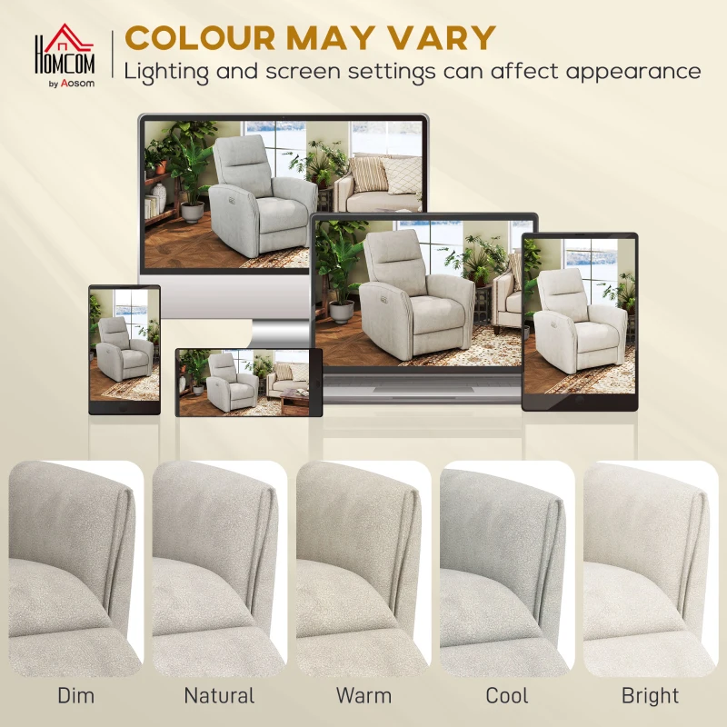 HOMCOM Power Recliner Chair, Dyed Fabric (Like Leathaire) Upholstered Recliner Chair with USB Ports, Footrest, Beige