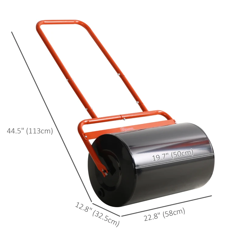 Outsunny Heavy Duty Lawn Roller, 20" Push/Tow Behind Sod Roller, Grass Flattener Filled with 11gal Water/136lbs Sand, Red