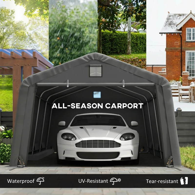 Outsunny 12' x 20' Portable Garage, Heavy Duty Carport Canopy with Ventilation Windows and Large Roll-up Door, Dark Grey