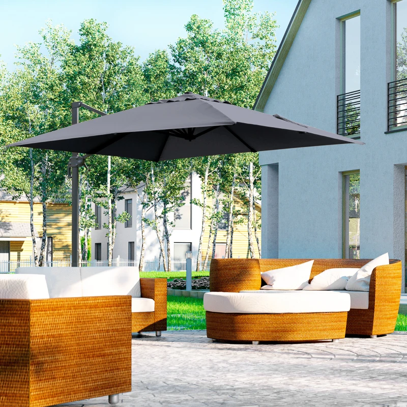 Outsunny 10x10ft Cantilever Umbrella Rotatable Square Top Market Parasol with 4 Adjustable Angle for Backyard Patio Outdoor Area Dark Grey