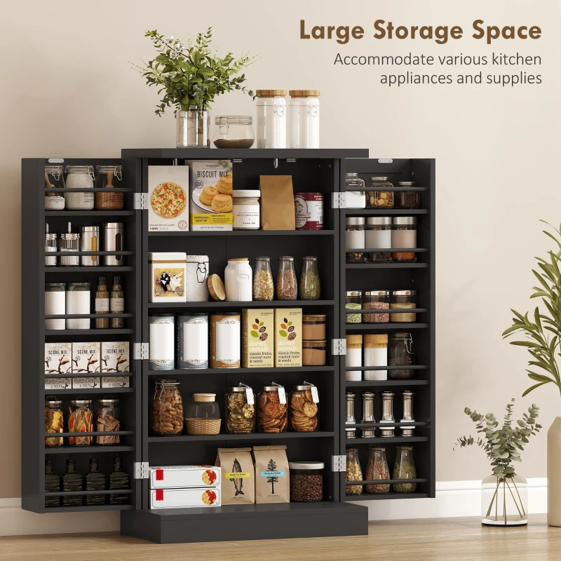 HOMCOM Freestanding Kitchen Pantry Storage Cabinet Kitchen Cabinet with 5-Tier Shelf 12 Spice Racks Adjustable Shelves Black