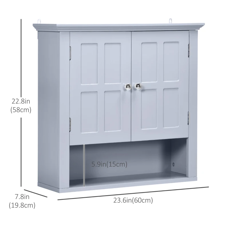 HOMCOM Bathroom Wall Cabinet, Medicine Cabinet, Over Toilet Storage Cabinet with Adjustable Shelf and 2 Doors for Hallway, Living Room, Gray